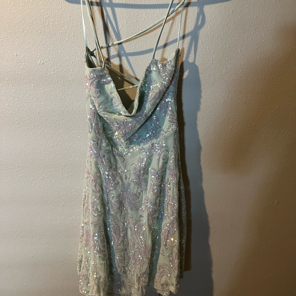 Windsor Sequin Mini Dress in Soft Green